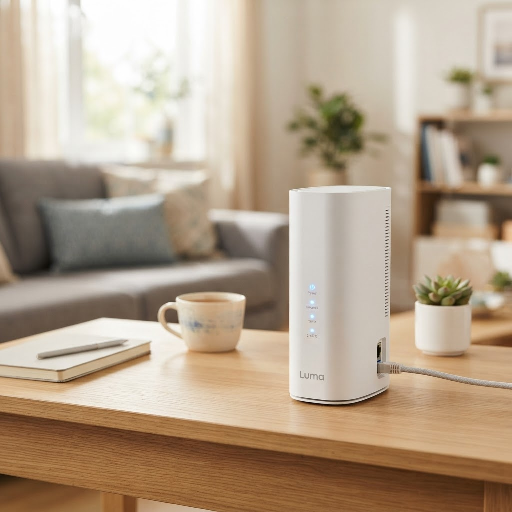 Moderner WLAN-Router mit guter Verbindung in einem hellen Zuhause